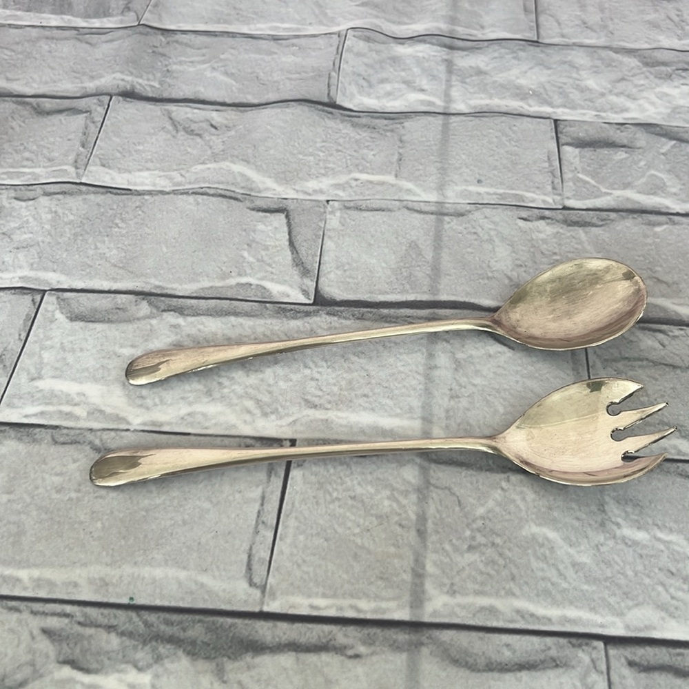 Vintage Silver plated Italian salad serving utensil spoon & fork silverware
